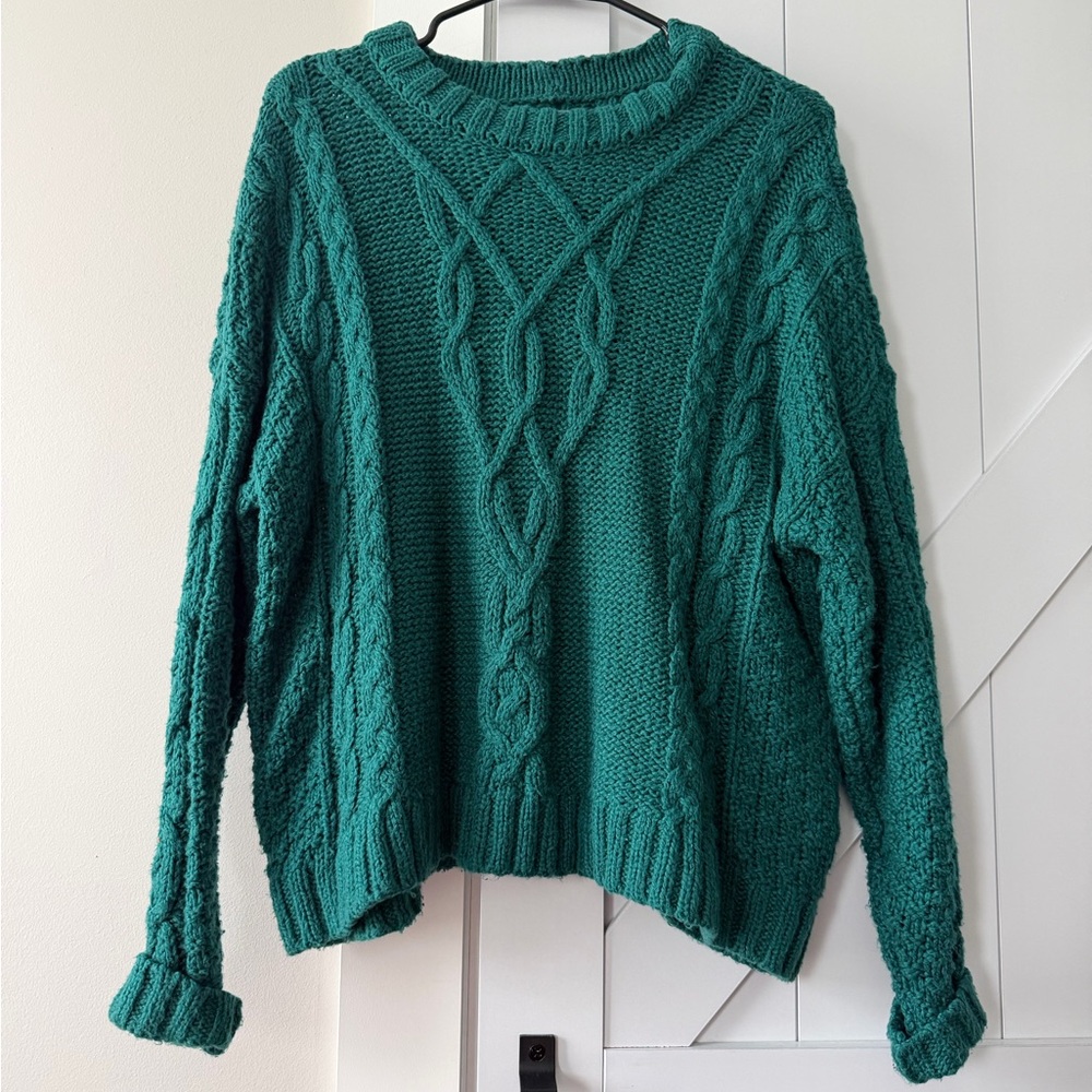Aerie Teal/Forest Green Cable Knit Sweater